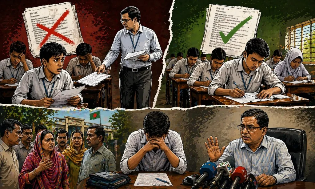 এসএসসি পরীক্ষায় ভিন্ন প্রশ্নপত্র নিয়ে স্থানীয় অভিভাবকদের অভিযোগ